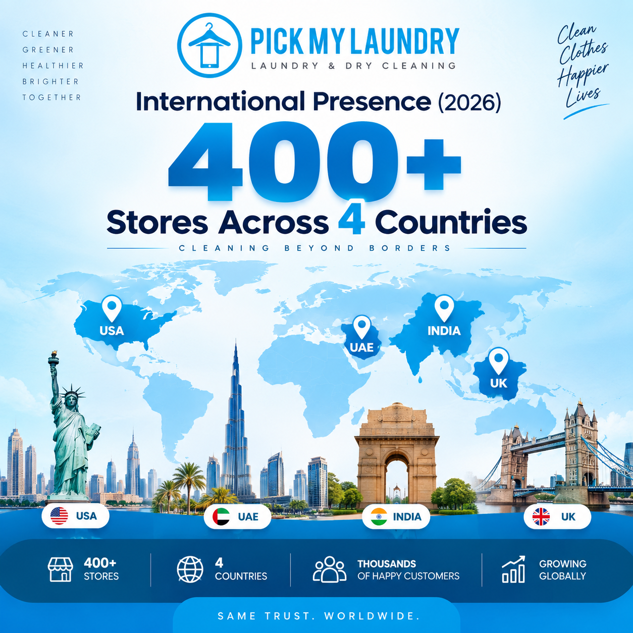Pick My Laundry International Presence (2026): 400+ Stores Across 4 Countries