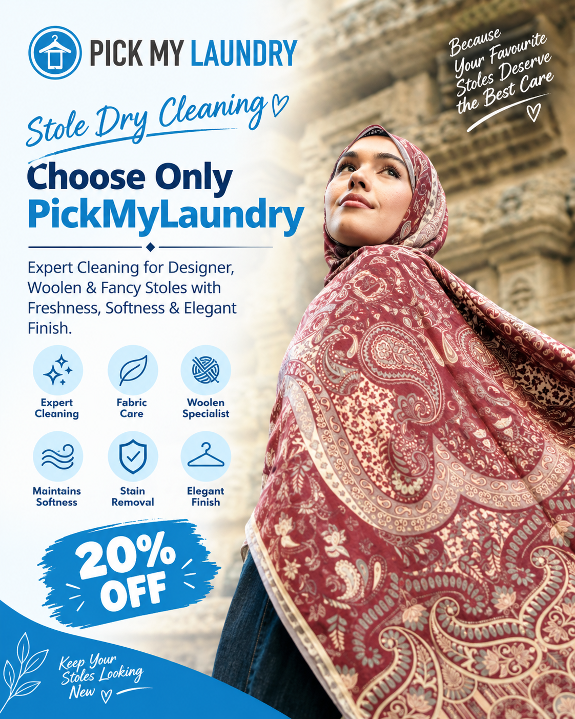 Stole Dry Cleaning: Expert Care for Designer, Woollen & Fancy Stoles | Pick My Laundry