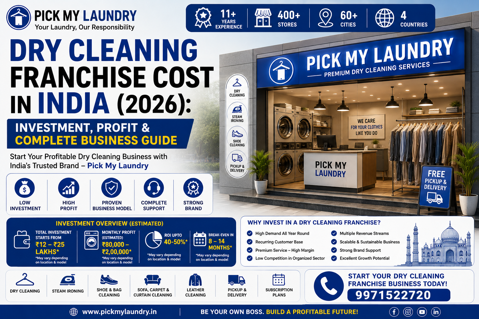 Dry Cleaning Franchise Cost in India (2026): Investment, Profit & Complete Business Guide | Pick My Laundry